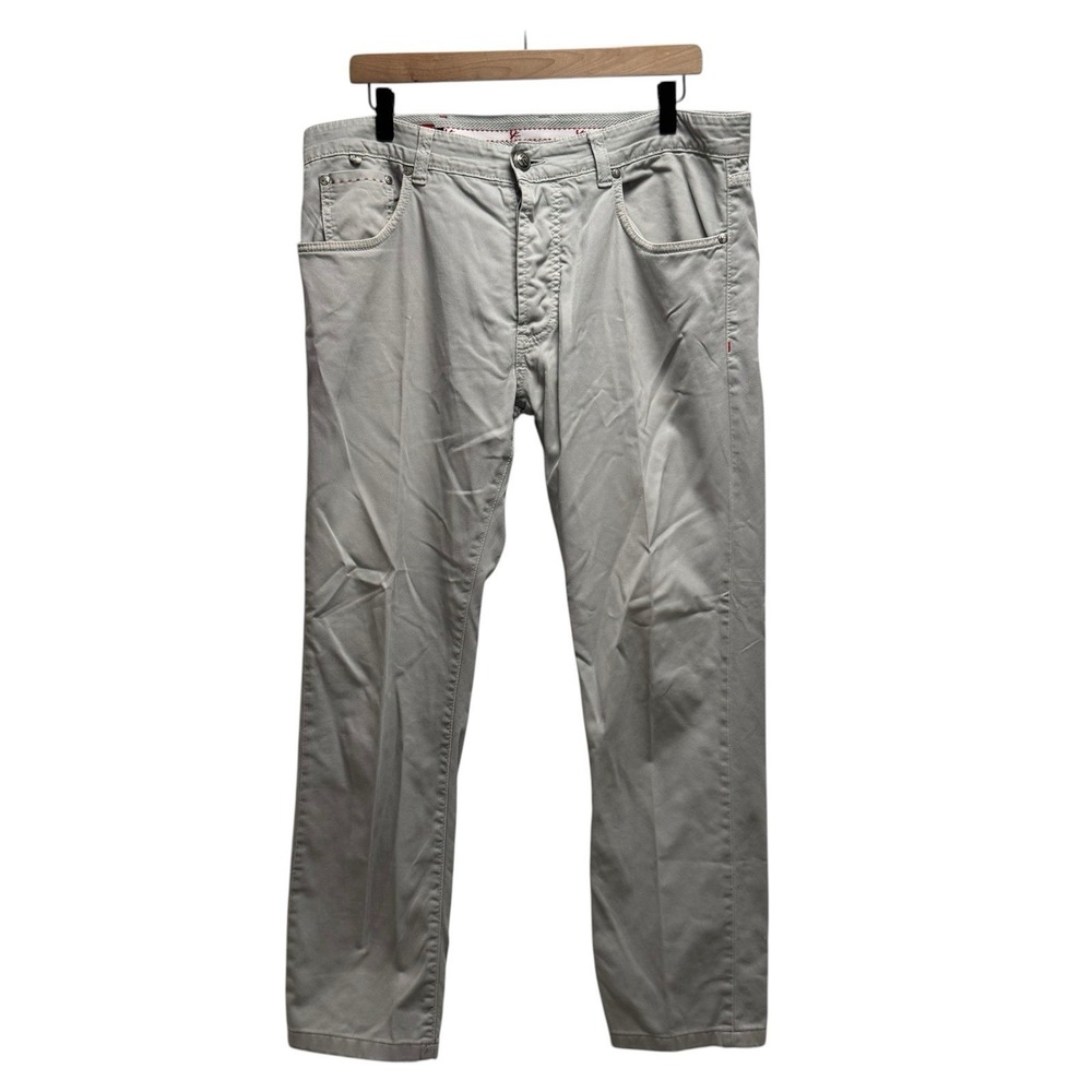 Isaia Napoli Men's Size 52 (36x29) Light Gray Denim Button Fly Stretch Jeans euc